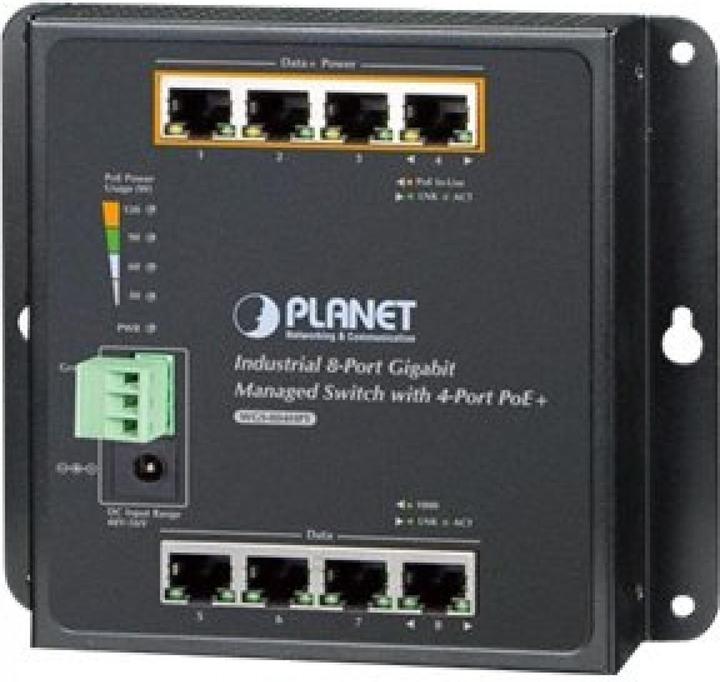 Planet IP30 8-Port Gigabit Wall-mount Switch 4-Port 802.3at POE+ redundant power 48-56V DC -40/+75 C (8 ports)
