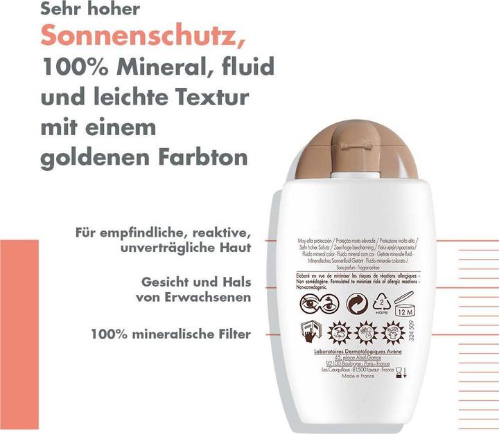 Actual product image Avène Solar fluid mineral tinted SPF50+ (Suntan cream, SPF 50+, 40 ml, 72 g)