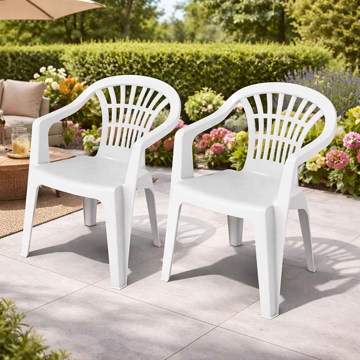 Actual product image Mojawo 2er Stapelstuhl Bistrostuhl Gartenstuhl ALTEA Weiss Kunststoff