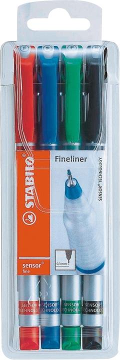 Produktbild STABILO SENSOR F Finliner mit gefederter Spitzer (Mehrfarbig, 4 x)