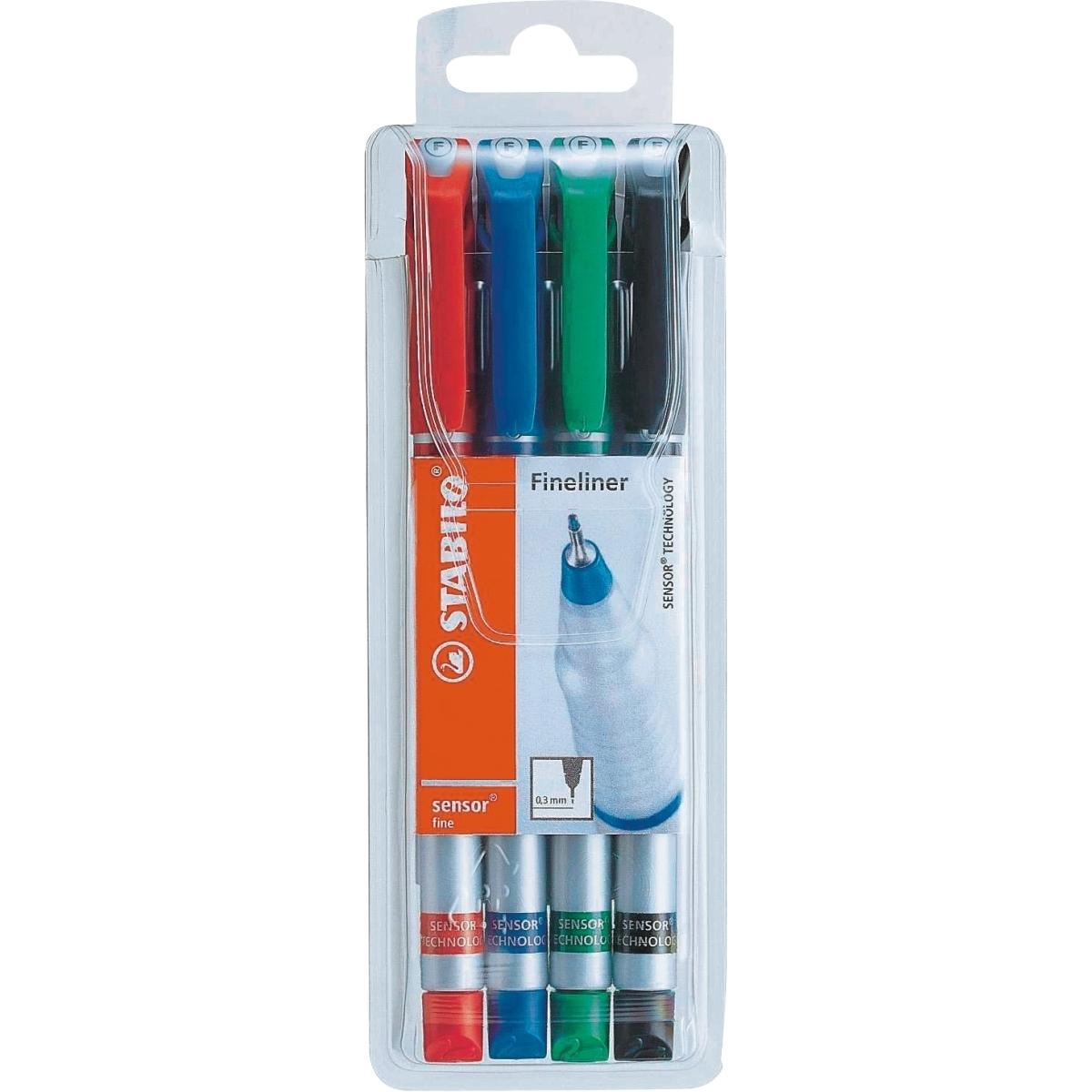 Thumbnail - STABILO, Schreibstifte, SENSOR F Finliner mit gefederter Spitzer (Mehrfarbig, 4 x)