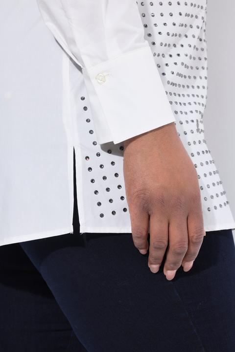 Immagine prodotto Ulla Popken Blusa dal taglio svasato con brillantini, collo da camicia e maniche lunghe (46, 48)