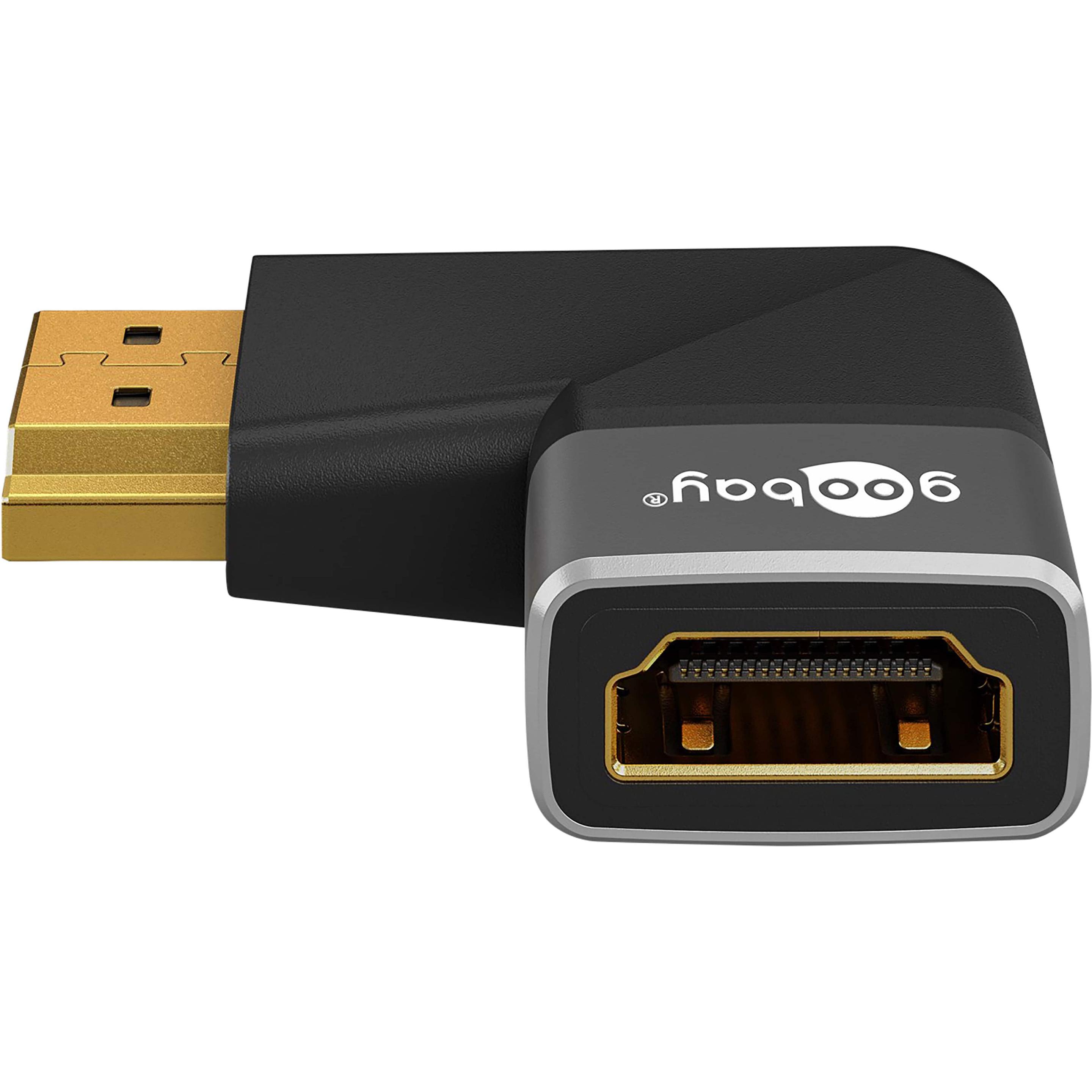 Thumbnail - Goobay HDMI-Winkeladapter 270° horizontal, 8K @ 60 Hz, vergoldet (HDMI), Data + Video Adapter, Schwarz