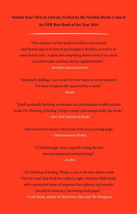 Image du produit I'm Thinking of Ending Things (Anglais, Iain Reid, 2017)