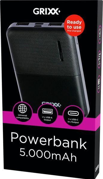 Image du produit Grixx Banque d'alimentation 5000mAh Micro USB & USB-C Noir (5000 mAh)