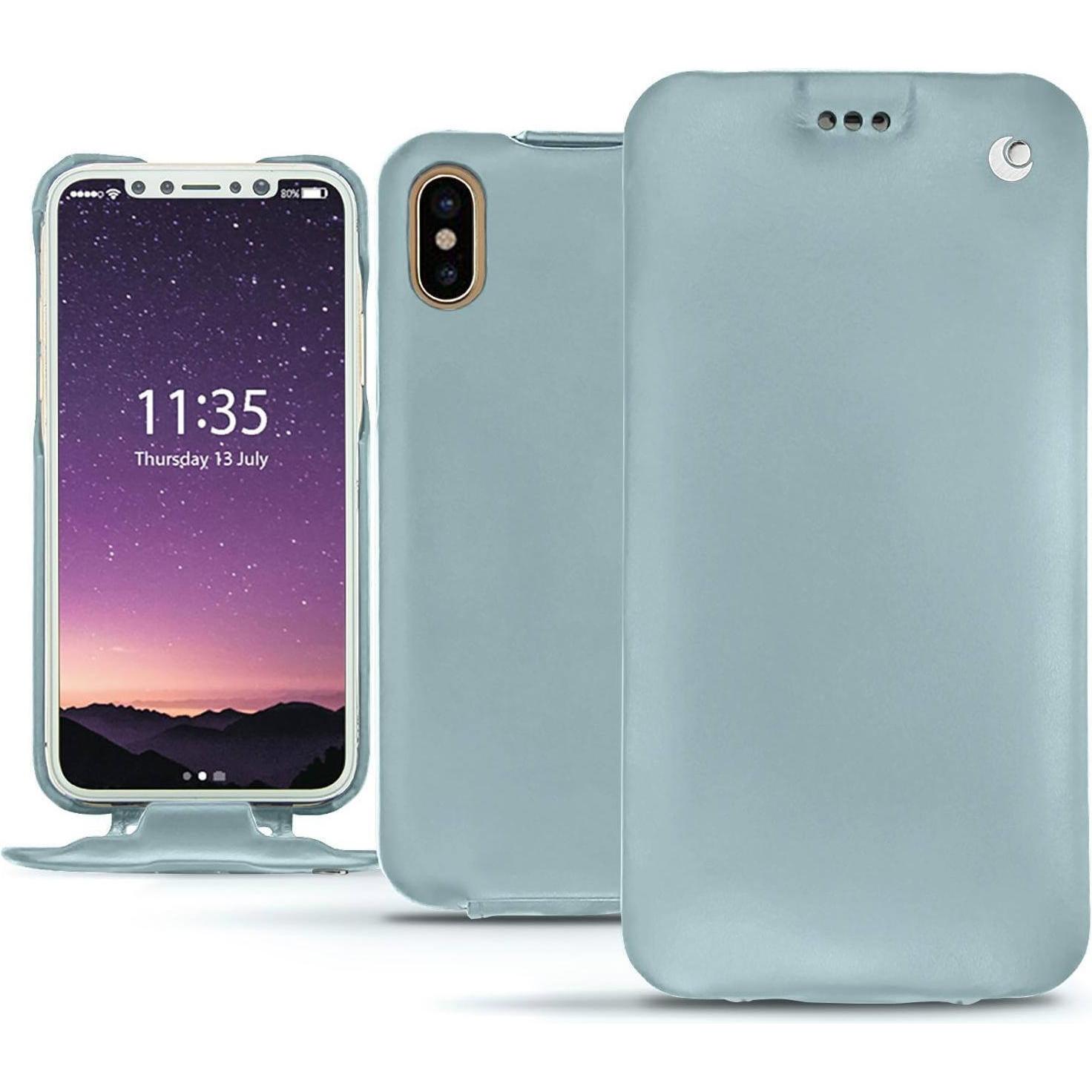 Noreve Lederschutzhülle vertikal (Apple iPhone XS), Smartphone Hülle, Blau