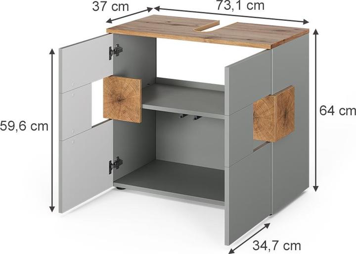 Produktbild Vicco Waschbeckenunterschrank Eden, Grau/Artisan, 73.1 x 64 cm (73.10 x 37 x 64 cm)