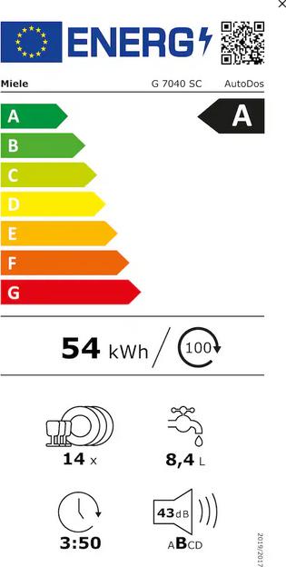 Label énergétique Miele G 7040 SC BRWS AutoDos