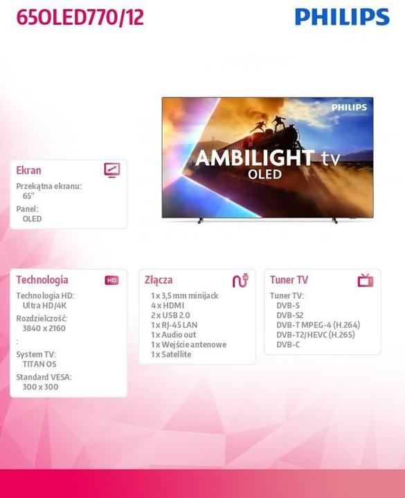 Immagine prodotto Philips OLED TV 65" OLED 65OLED770/12 (65", OLED, 4K)
