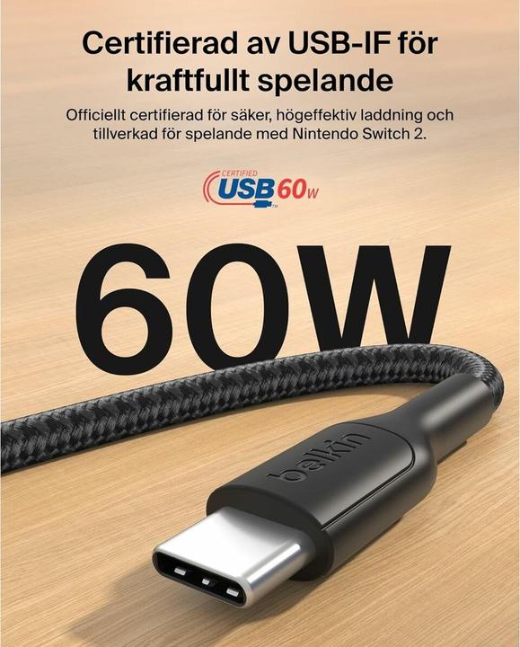 Produktbild Belkin USB-C/USB-C Gaming Kabel 2m gefl. Switch 2 ENA008hq2MBK (2 m, USB 2.0)