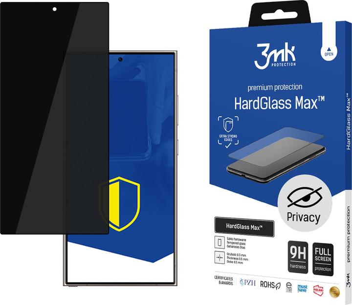 Immagine prodotto 3MK HardGlass Max Privacy Sam S24 Ultra czarny/nero, vetro a schermo intero (1 pz., Samsung Galaxy S24 Ultra)