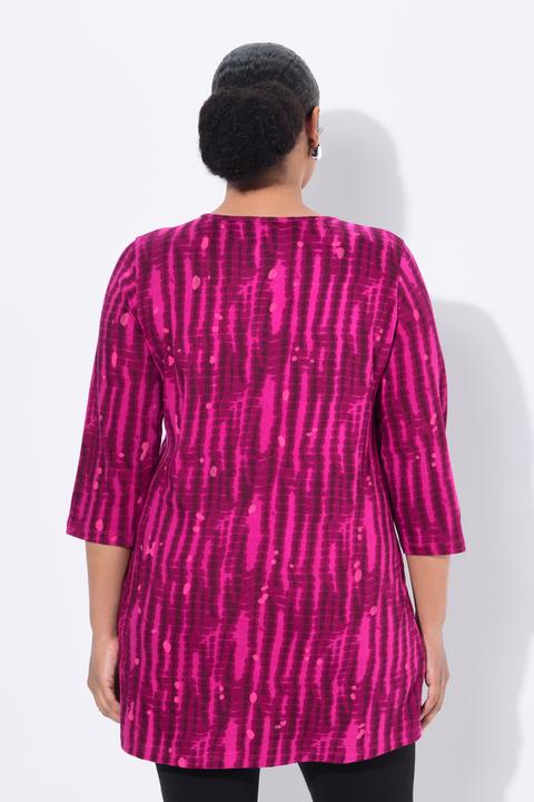 Produktbild Ulla Popken Longshirt, Batikmuster, A-Linie, V-Ausschnitt, 3/4-Arm (56)