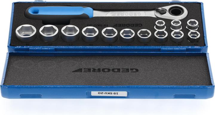 Actual product image Gedore 19 SKU-20 Socket spanner set 1/2", 14 pieces, 10-24 mm (13 mm, 16 mm, 18 mm, 15 mm, 14 mm, 22 mm, 24 mm, 12 mm, 21 mm, 17 mm, 10 mm, 23 mm, 20 mm, 11 mm, 19 mm)