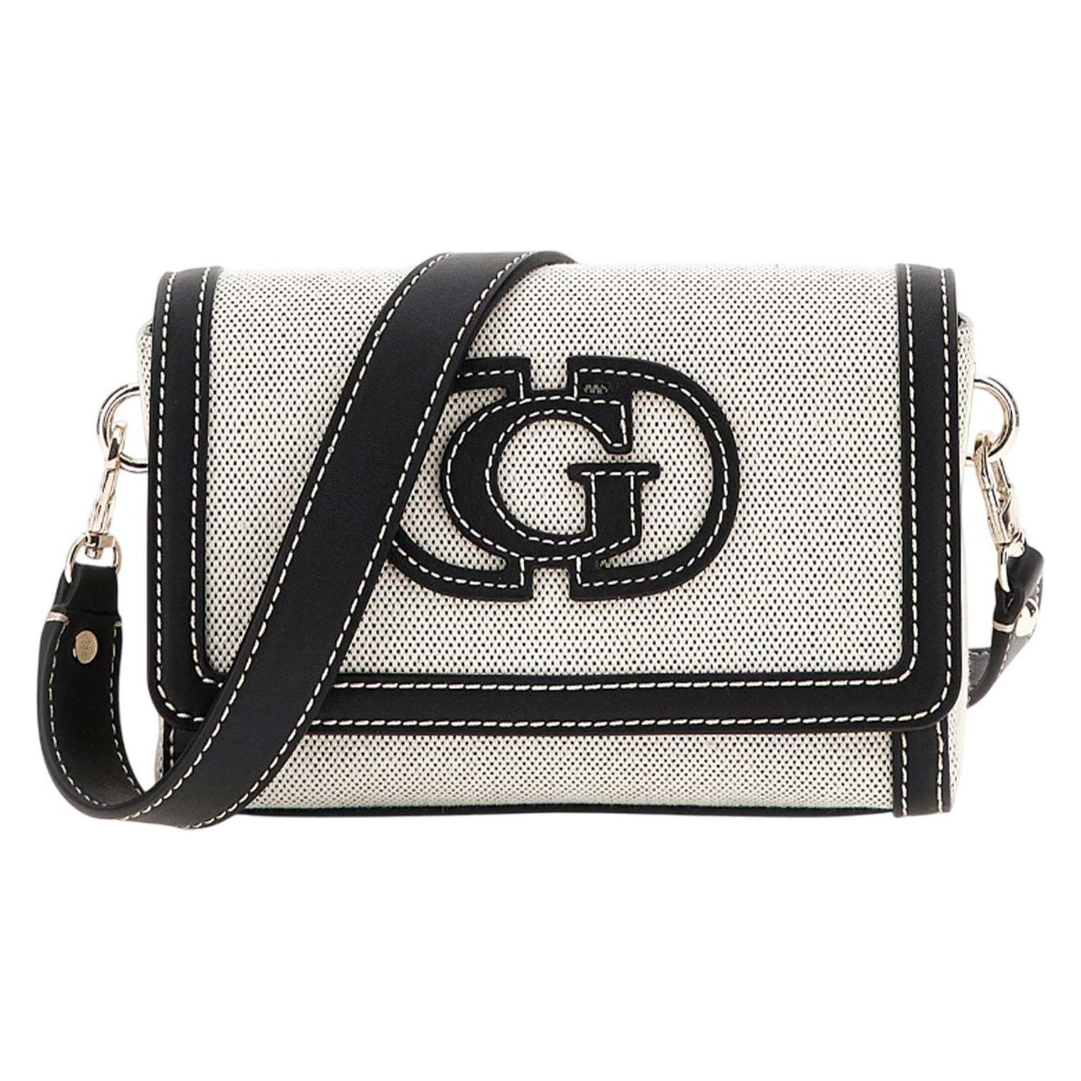 Guess, Damen, Handtasche, Sebina Flap Shoulder Bag, Beige, Schwarz