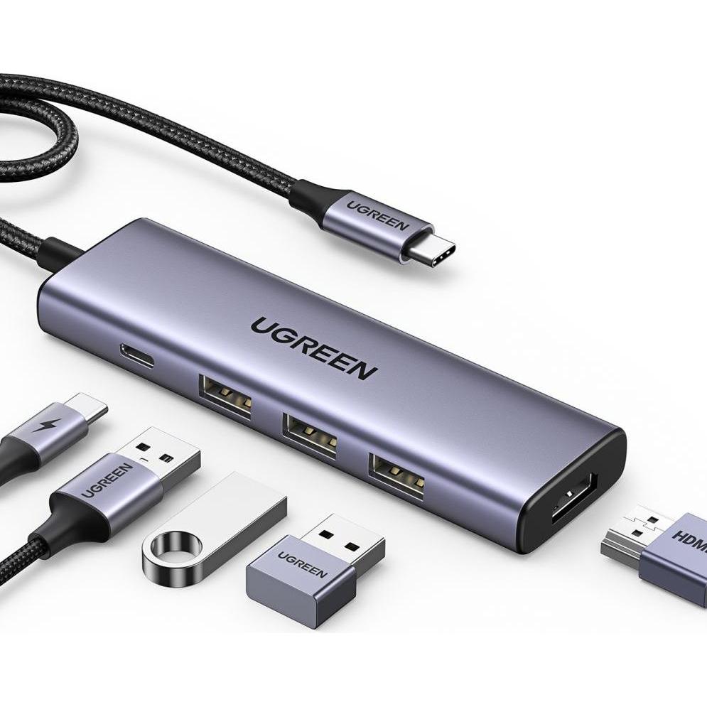 Ugreen HUB CM511 15597 5in1 USB-C - USB-C PD / HDMI / 3x USB-A 3.0 - gray (USB-C, 5 Ports), Dockingstation + USB Hub, Gr...