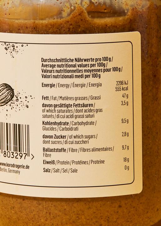 Nährwerte und Zutaten KoRo Mandelmus (500 g)