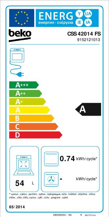 Energie-Label Beko CSS42014FS Gasherd Schwarz, Silber A
