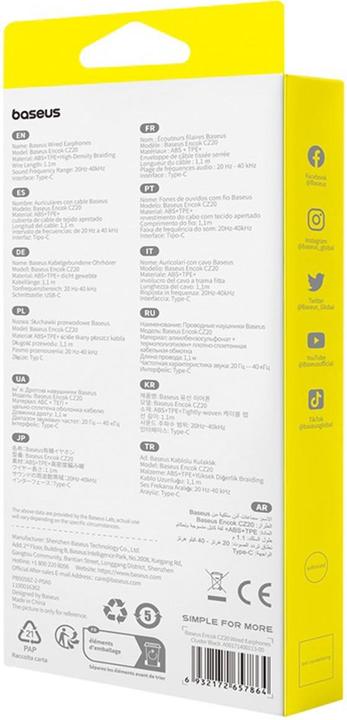 Actual product image Baseus Encok CZ20 Kopfhörer Kabelgebunden im Ohr Anrufe/Musik USB Typ-C Schwarz (Cable)