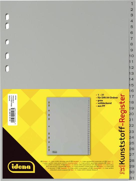 Idena Répertoire en plastique A4 1-31 gris PP