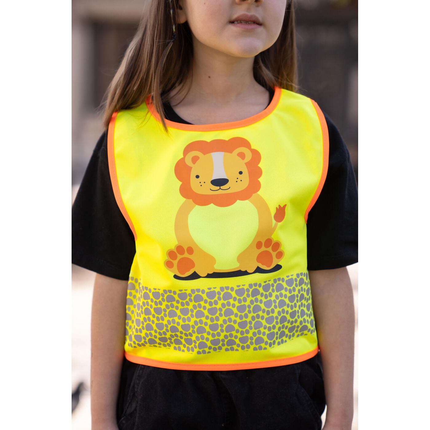 Thumbnail - Korntex, Warnweste + Warnshirt, Kinder Warnweste Gelb/Löwe Wildlife CO2 Neutral Hautsicherheit XS EN 17353  FUNLIONYW (X...