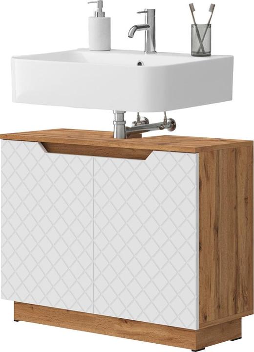 Actual product image Vicco Waschbeckenunterschrank Lotta, Eiche/Weiss mit Kachelstruktur, 79.6 x 62.1 cm mit 2 Türen (79.60 x 32 x 62.10 cm)