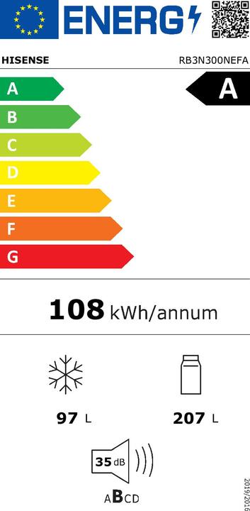 Label énergétique Hisense RB3N300NEFA (304 l)