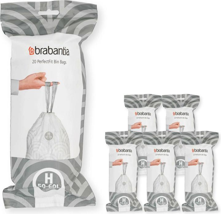 Brabantia PerfectFit Vuilniszakken - 50/60 l - Code H - 6 rollen x 20 stuks (120 x, 60 l)