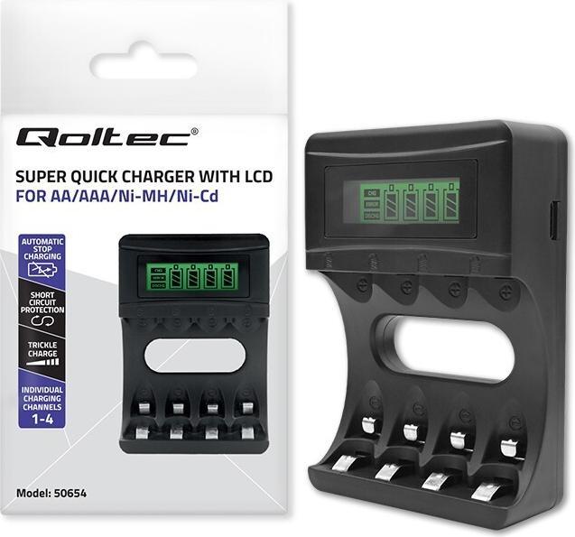 Produktbild Qoltec Batterieladegerät für Ni MH Type R03 AAA R6 AA | 1800mA (AA, AAA, Ladegerät ohne Akku)