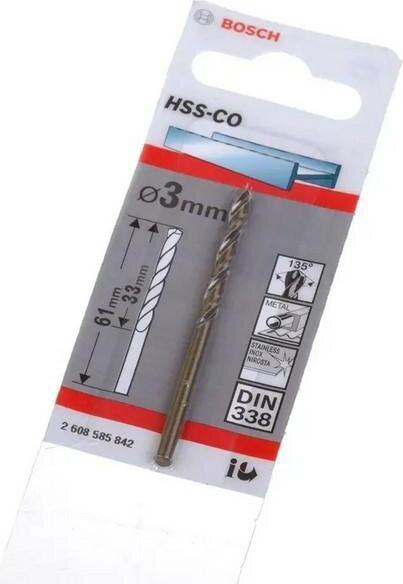 Produktbild Bosch Professional Zubehör Metallbohrer HSS-Co, DIN 338, 3 x 33 x 61 mm, 1er-Pack (3 mm)