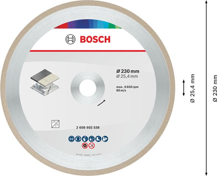 Produktbild Bosch Professional Zubehör Diamanttrennscheibe Standard for Ceramic, 230 x 25,40 x 1,6 x 7 mm