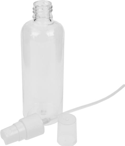 Produktbild Sprühflasche, leer, Kunststoff weisser Sprühkopf für 100 ml Höhe 15 cm, Ø 3,8 cm (0.10 l)