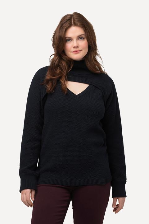 Image du produit Ulla Popken Pull 2-en-1 en maille côtelée, col en V, coton bio (46, 48)