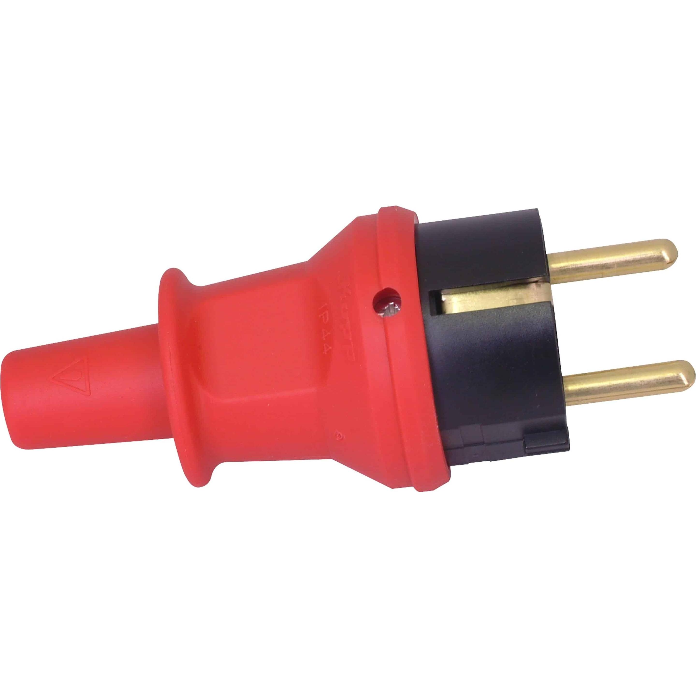 Kopp, Netzstecker + Netzkupplung, Schutzkontakt-Stecker 173012004, gross, mit Knickschutz, rot