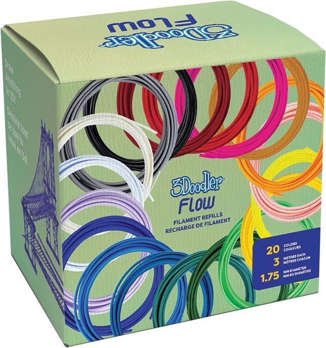 Immagine prodotto 3Doodler Flusso 1,75 mm, 4,8m/ 20 szt. (PLA, 1.75 mm, 300 g, Verde, Pink, Nero, Giallo, Blu, Trasparente, Arancia, Bianco, Viola, Oro)