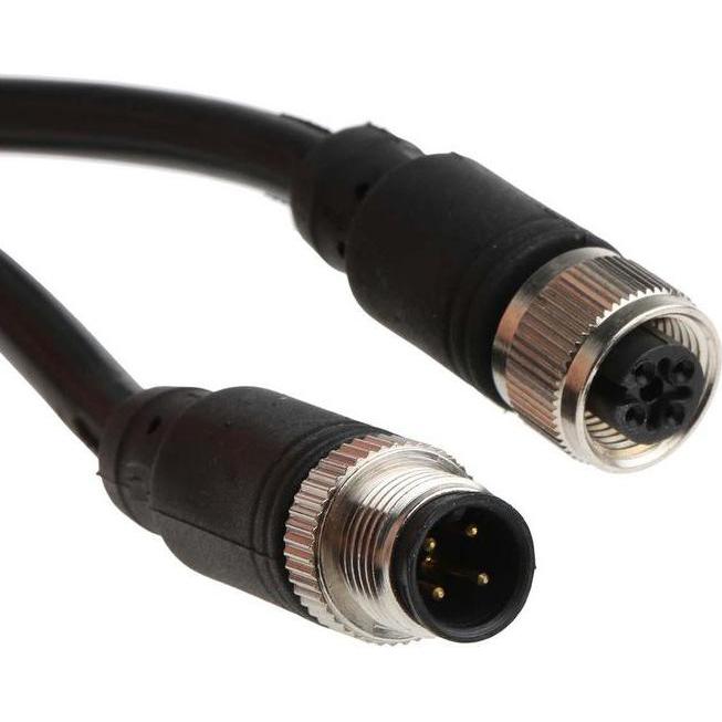 Rs Pro M12 male - M12Female,4W, 4 Core 5m, Elektronikkabel + Stecker, Schwarz