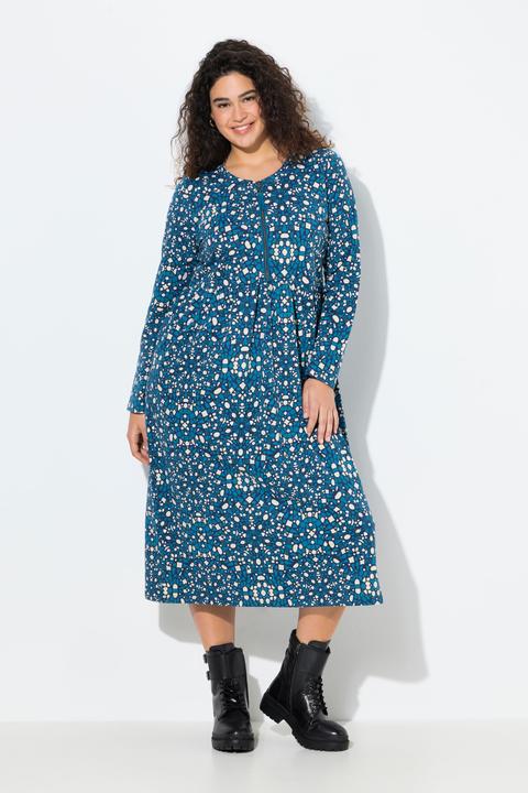 Image du produit Ulla Popken Robe midi en molleton avec fermeture zippée, col rond et manches longues, coupe évasée (42, 44)