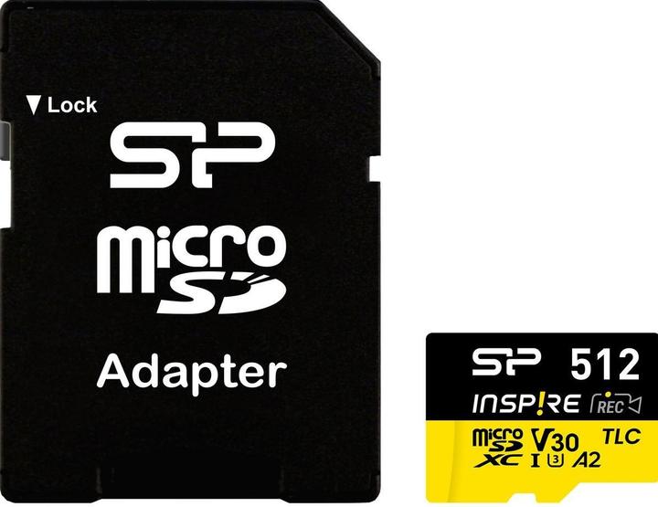 Silicon Power Speicherkarten Inspire 512GB, DDR200, W/A, CL10, V30, A2, TF SDXC UHS-IU3 (512 GB, microSDXC, U3, UHS-I)