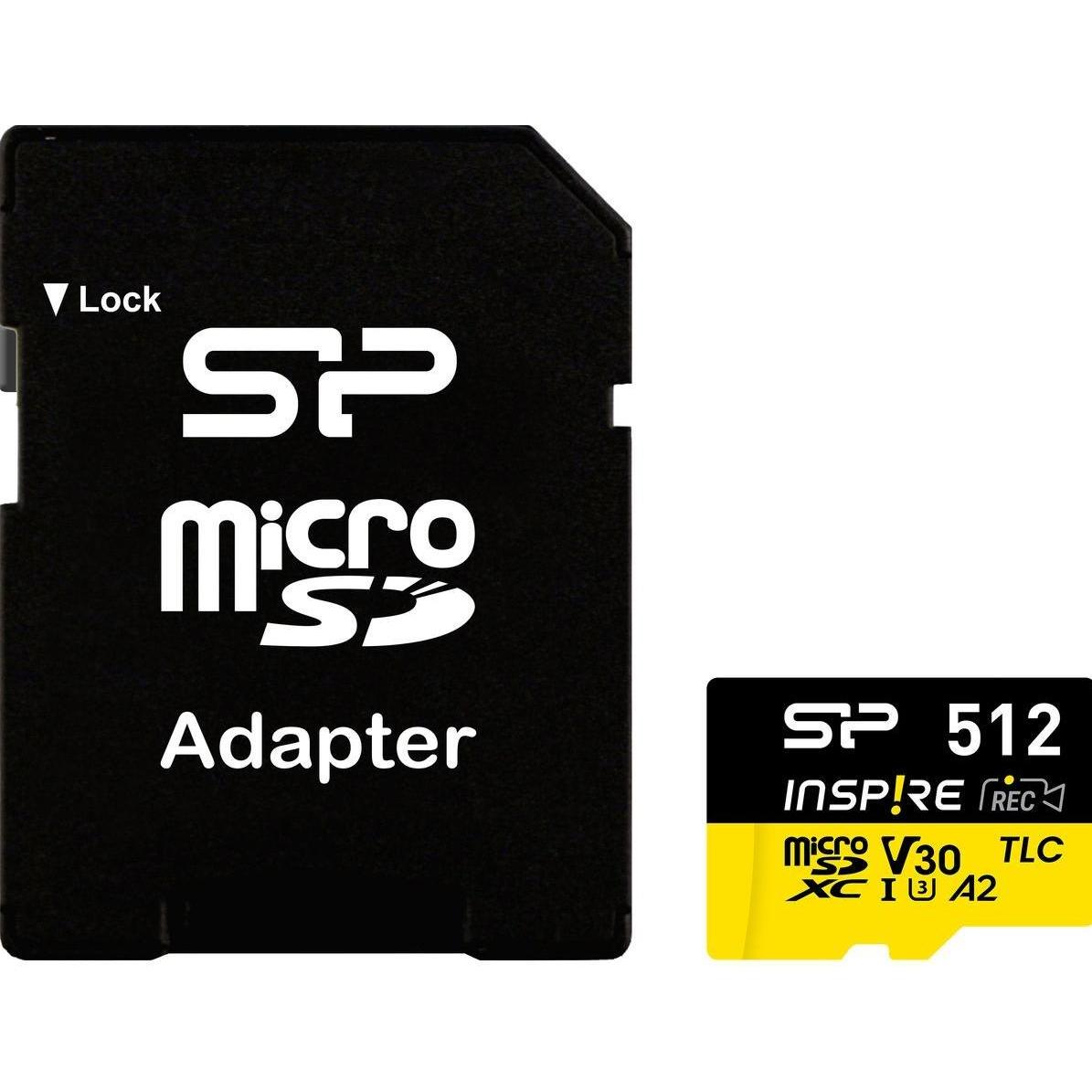Silicon Power Schede di memoria Inspire 512GB, DDR200, W/A, CL10, V30, A2, TF SDXC UHS-IU3 (512 GB, microSDXC, U3, UHS-I), Scheda di memoria, Nero, Gi