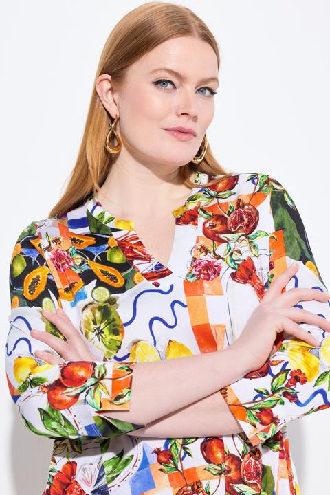 Produktbild Ulla Popken Slinky-Bluse, Food-Design, A-Linie, Stehkragen, 3/4-Arm (54)