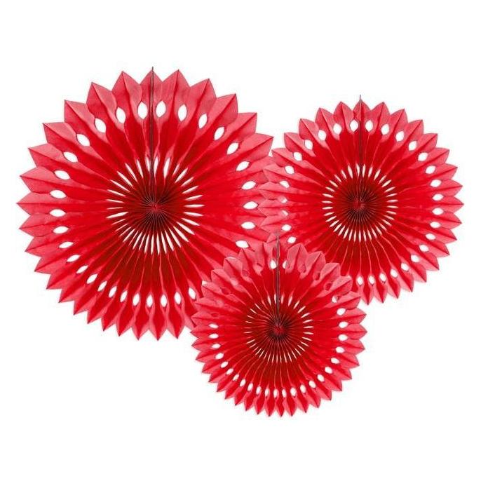 Partydeco Tissue Waaier, Rood, 20-30cm (1 Pkt / 3 Stuks) (3 Pcs.)