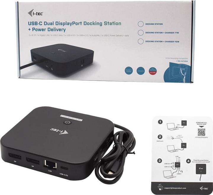 Actual product image i-tec Dual DP USB-C Power Delivery 4k Dock (USB-C, 3 ports)