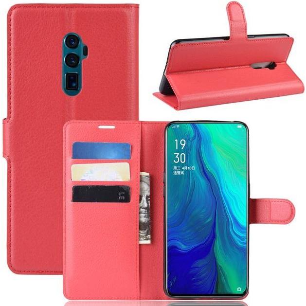 Thumbnail - MU Classic Litchi Leder Bookcover Series (Oppo Reno 10x Zoom, Oppo Reno 5G), Smartphone Hülle, Rot