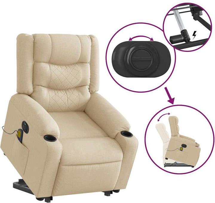 Immagine prodotto vidaXL Poltrona massaggiante elettrica con ausilio stand-up in tessuto crema