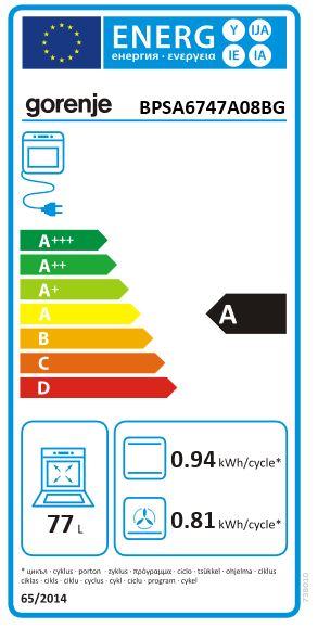 Energie-Label Gorenje Gore Backo BPSA 6747 A08BG A+ bk 738010 mit Pyrolyse