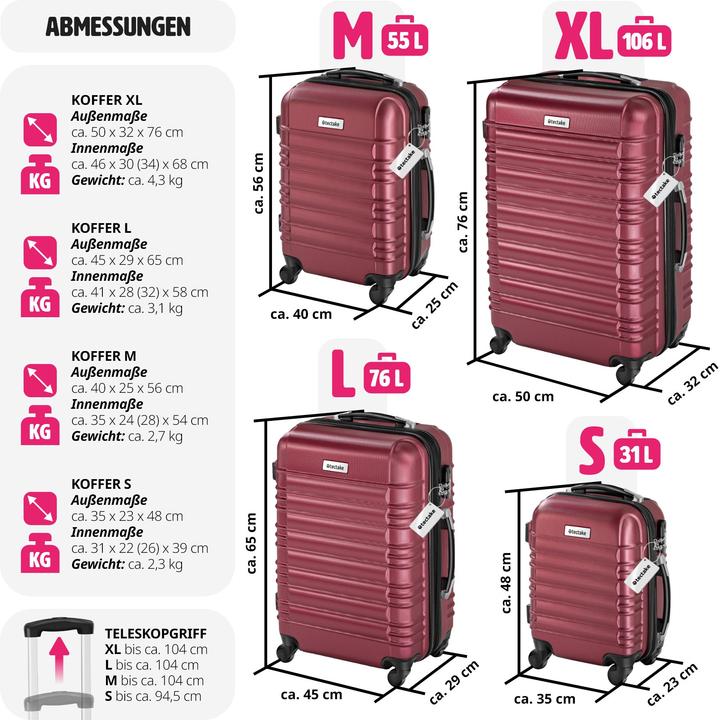 Actual product image tectake Luggage set Mila | 4 pcs with accessories (106 l)