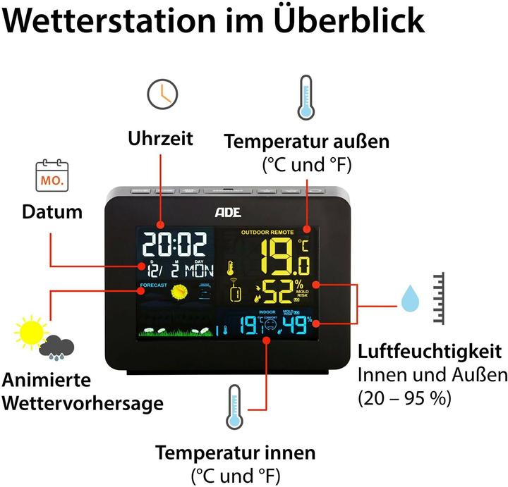 Actual product image ADE Wetterstation mit Funk-Aussensensor Schwarz