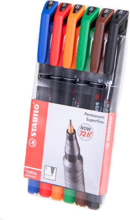 Produktbild STABILO OHPen universal Folienstift permanent (Grün, Rot, Blau, Braun, Schwarz, Orange, 0.40 mm, 6 x)