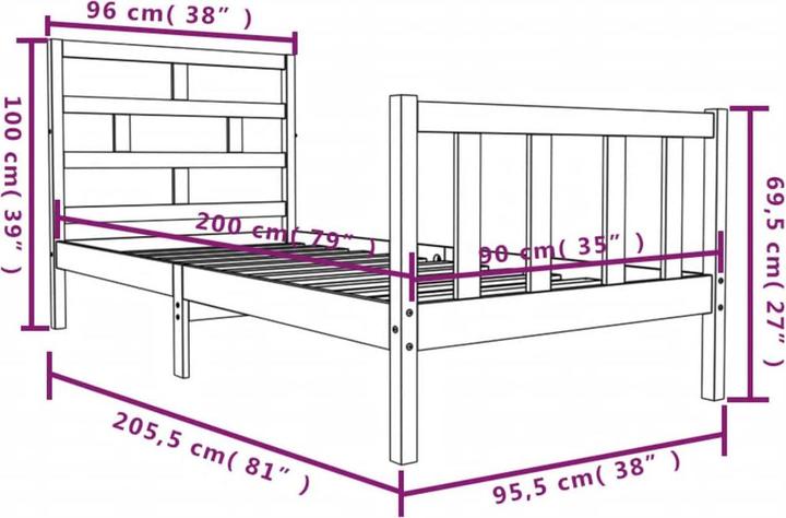 Produktbild vidaXL Bettrahmen (90 x 200 cm)
