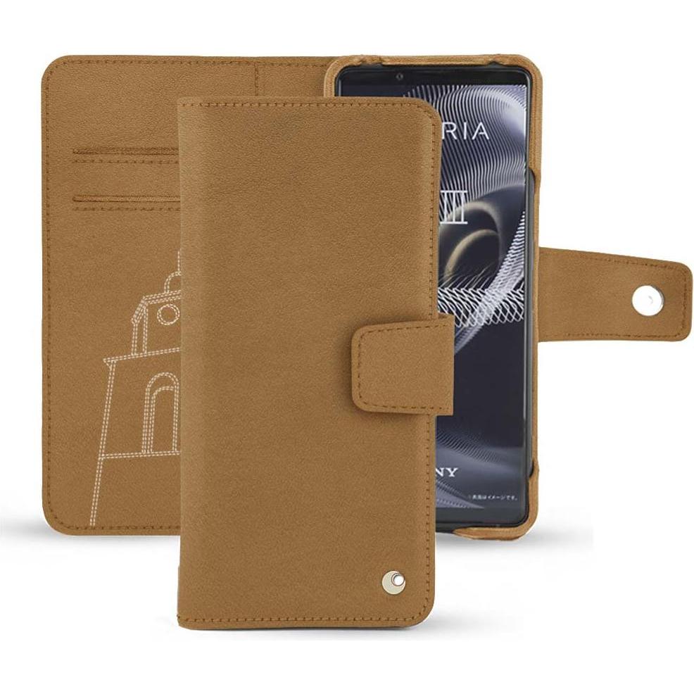 Noreve Lederschutzhülle Wallet (Sony Xperia 5 III), Smartphone Hülle, Braun