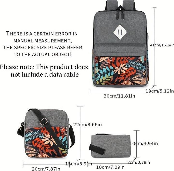 Image du produit Only-Bags.Store Sac à dos 3 pièces, 1 ensemble sac d'école décontracté pour ordinateur avec sac à bandoulière et